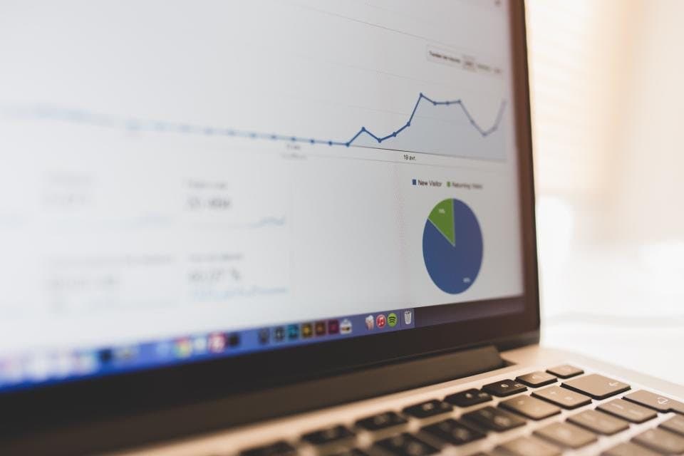 Laptop showing a website analytics dashboard